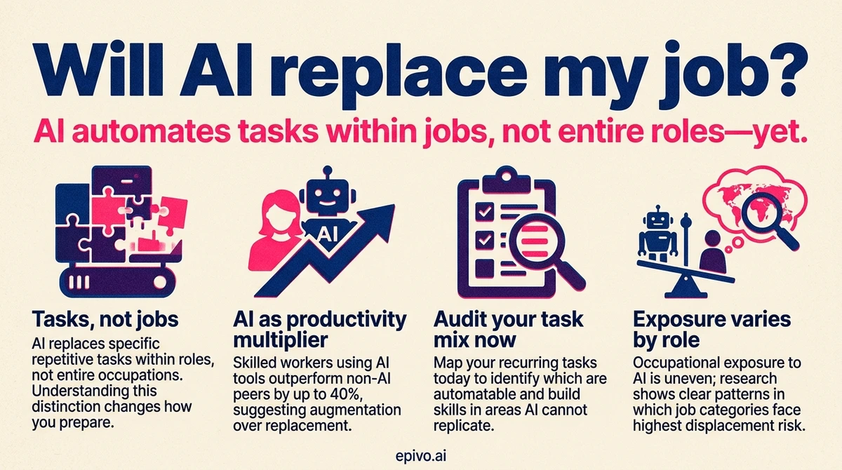 Will AI replace my job? - shareable infographic with key concepts