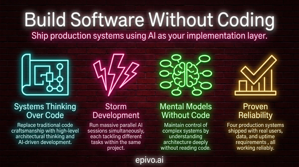 Build Software Without Coding - shareable infographic with key concepts