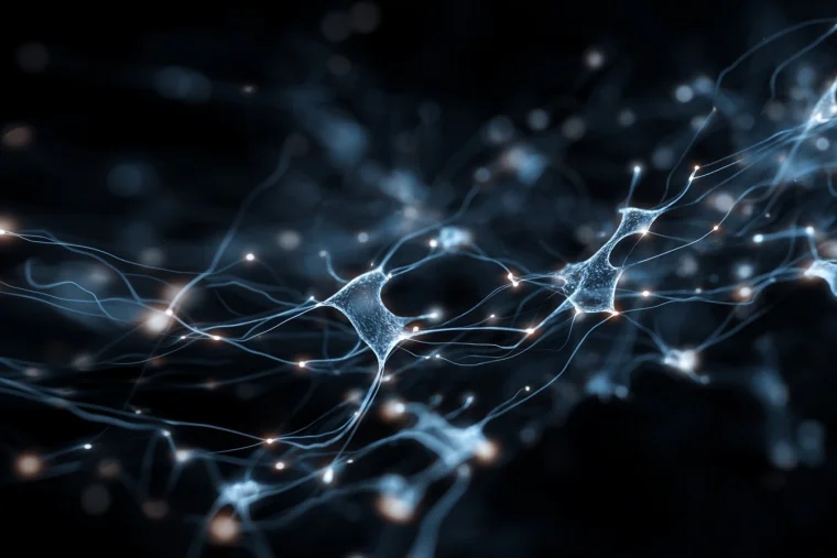 A neural network diagram displayed on a dark background — representing the core concept of what is machine learning