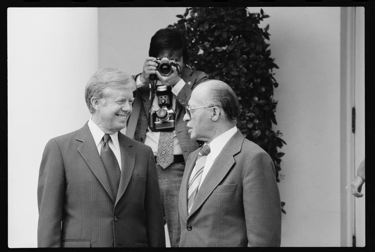 Menachem Begin, Jimmy Carter, and Anwar Sadat at Camp David in 1978 — a landmark peace agreement between Israel and Egypt in the decades of the Israel Palestine conflict