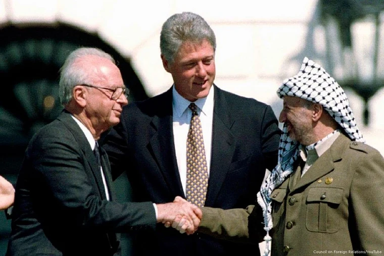 The 1993 Oslo Accords signing ceremony at the White House, a landmark moment in the history of the two-state solution