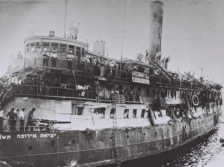 The ship Exodus 1947 after its seizure by the British Navy, carrying 4,500 Jewish refugees who were forcibly returned to Europe