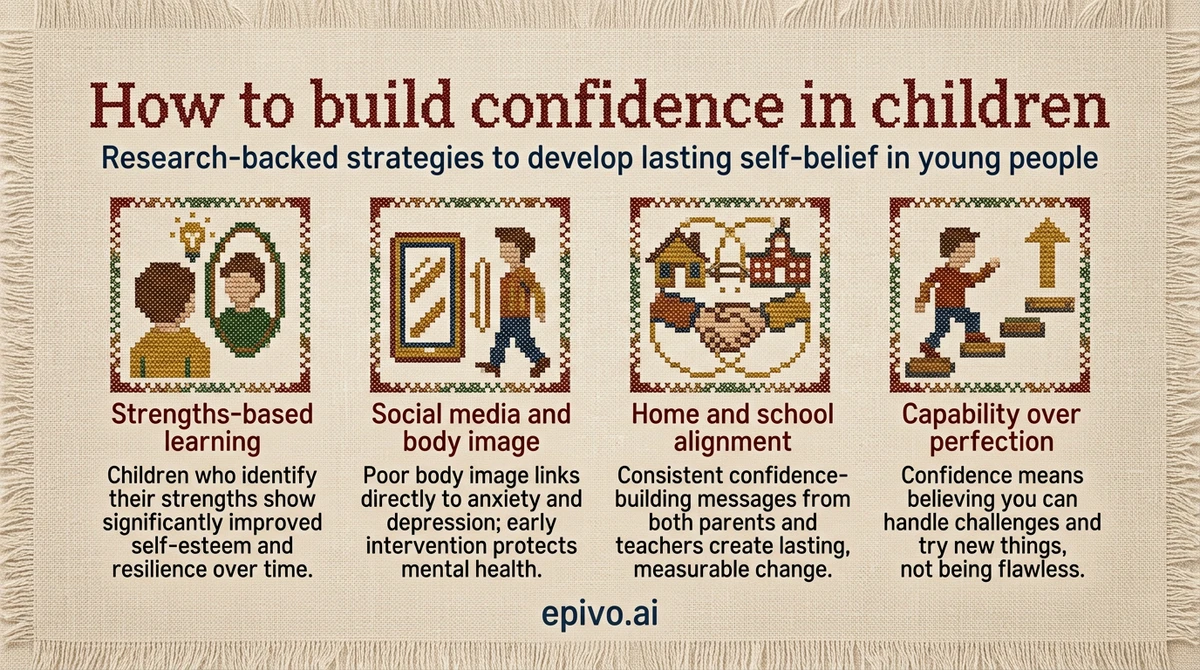 How to build confidence in children - shareable infographic with key concepts