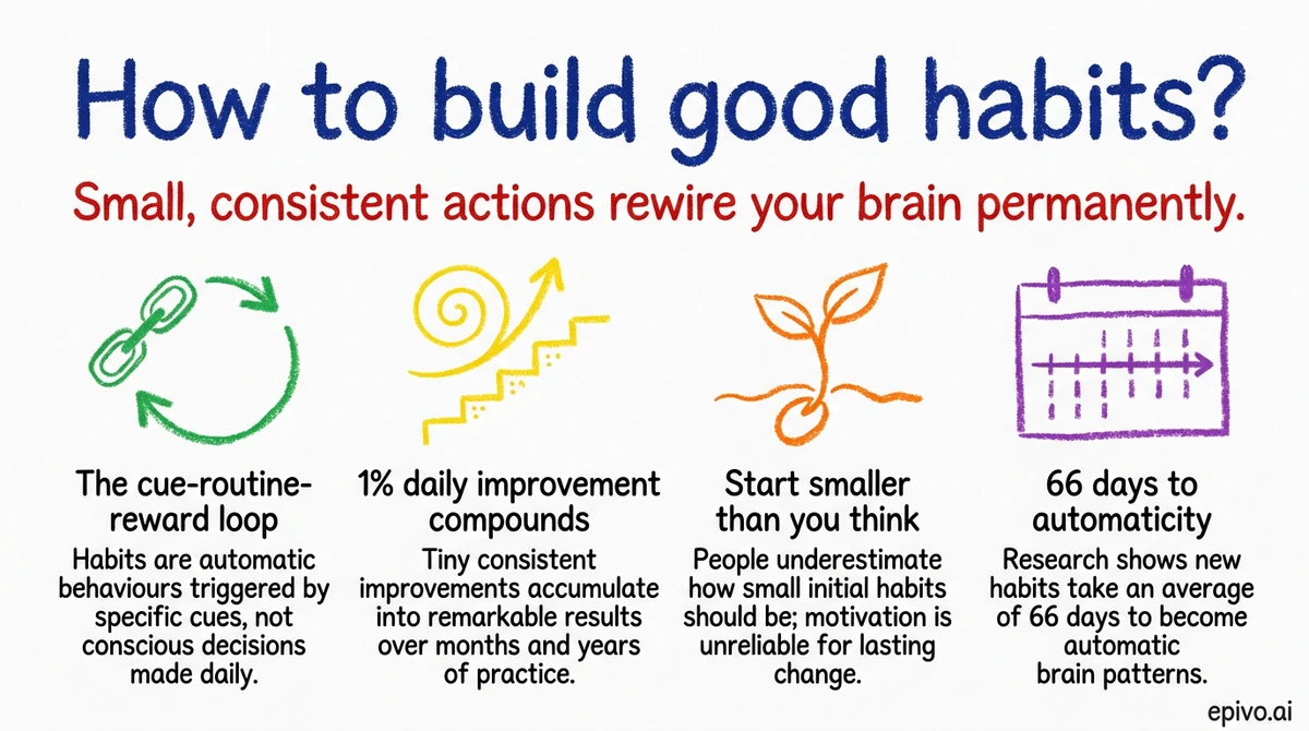 How to build good habits? - shareable infographic with key concepts