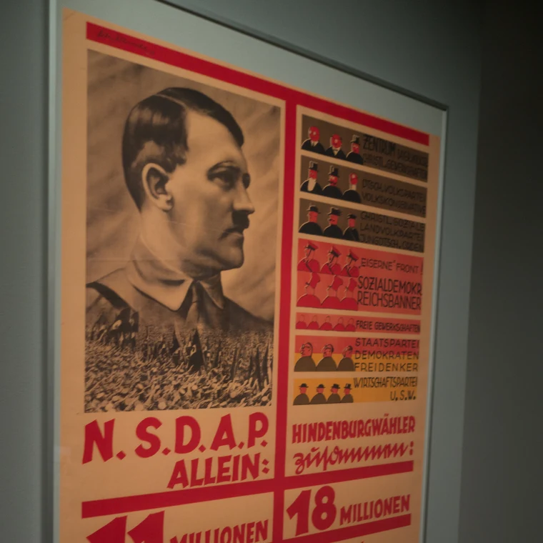 An NSDAP election poster from 1932 showing Nazi propaganda during the economic crisis that helped Hitler rise to power