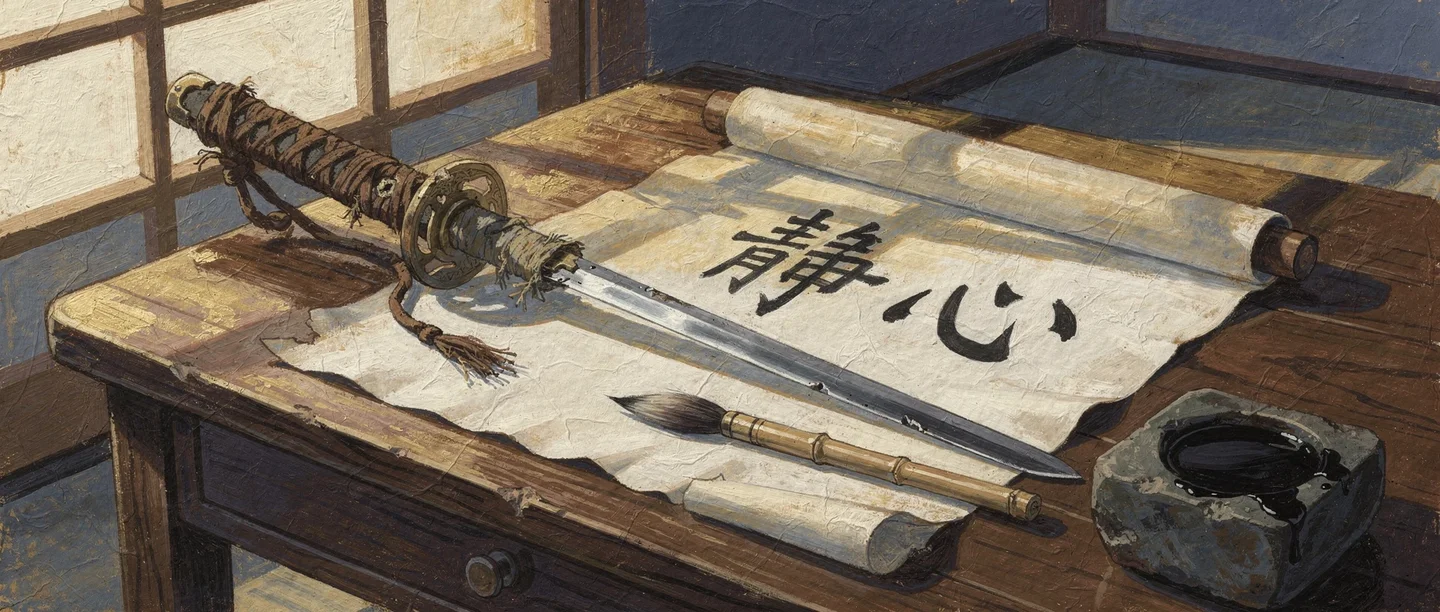 A samurai sword resting on a wooden stand — symbolising what is Bushido and the warrior code of feudal Japan