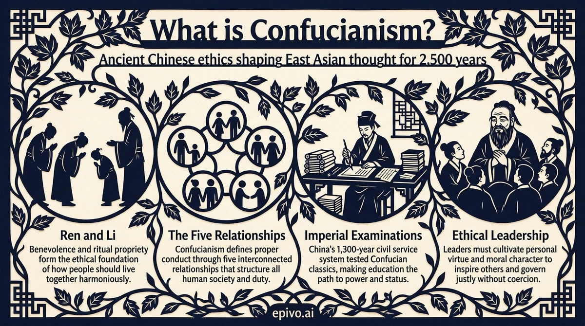 What is Confucianism? - shareable infographic with key concepts