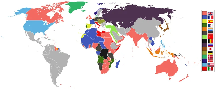 A map showing the extent of European colonial empires, illustrating why decolonization was a global process