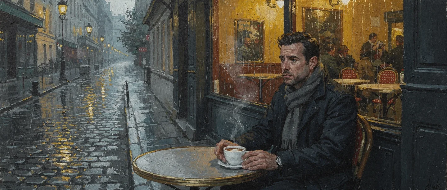 A student contemplating what is existentialism while reading philosophy in a quiet café setting