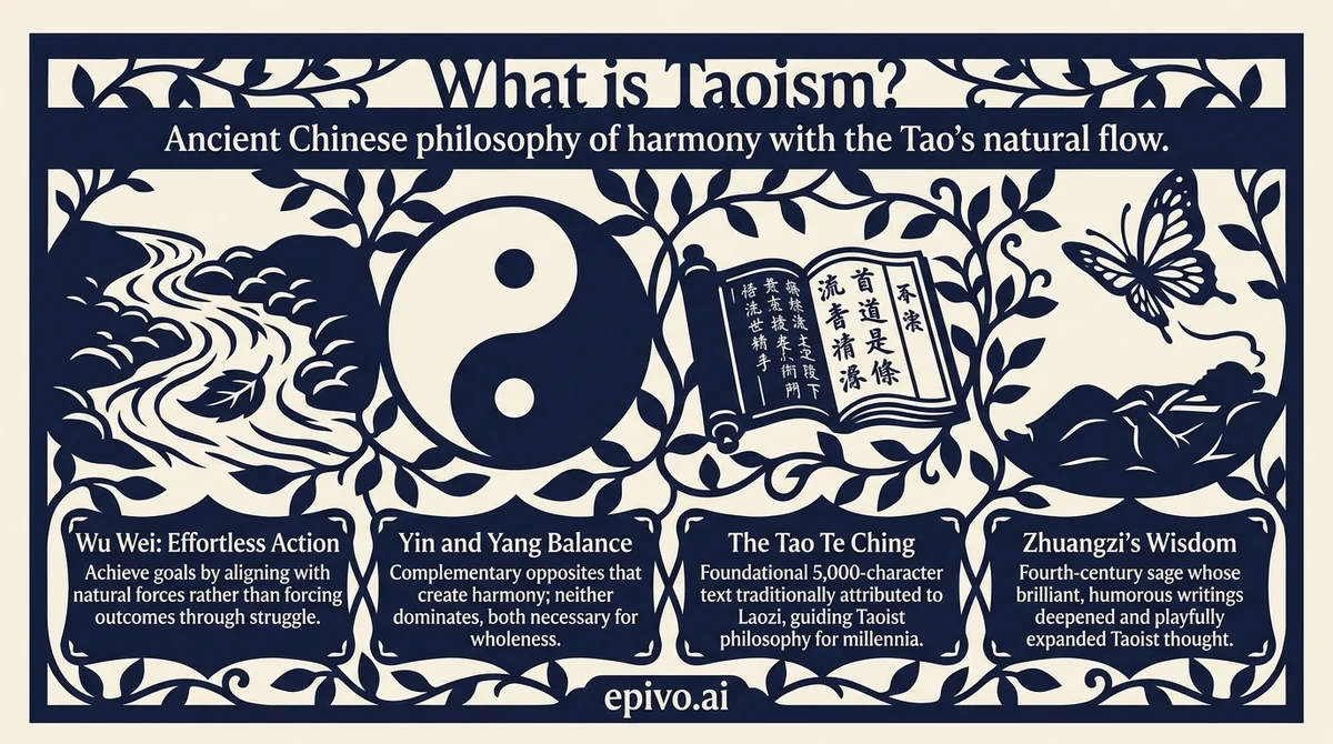 What is Taoism? - shareable infographic with key concepts