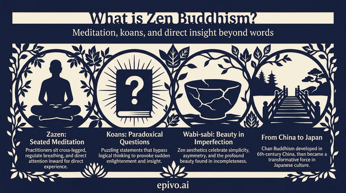 What is Zen Buddhism? - shareable infographic with key concepts