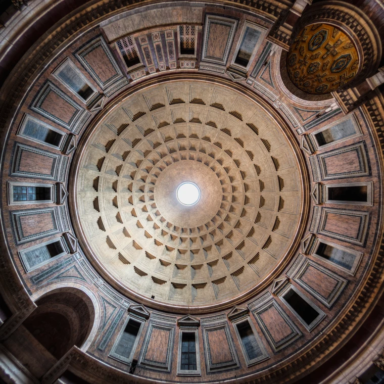 The Pantheon's coffered ceiling and oculus in Rome — a masterpiece of ancient Roman engineering and architecture still standing after 2,000 years