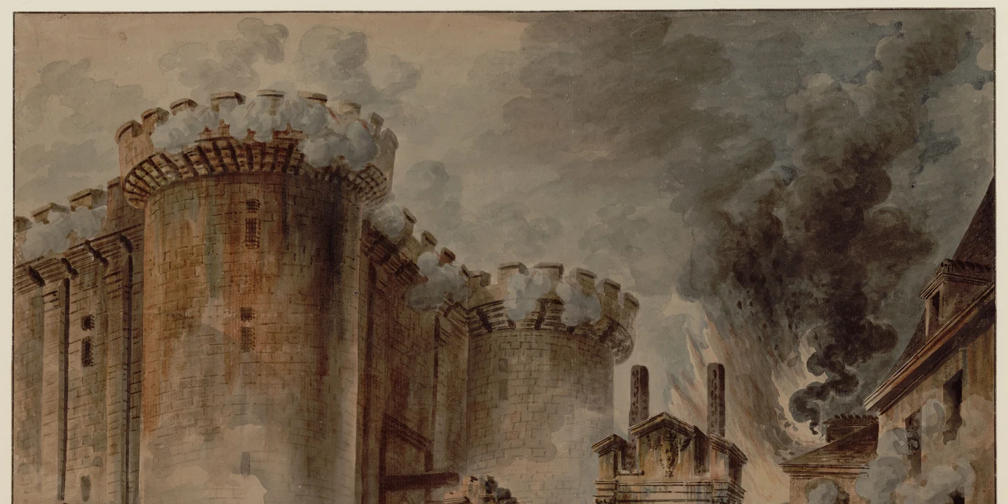 The Storming of the Bastille on 14 July 1789, painted by Jean-Pierre Houël — illustrating what was the French Revolution