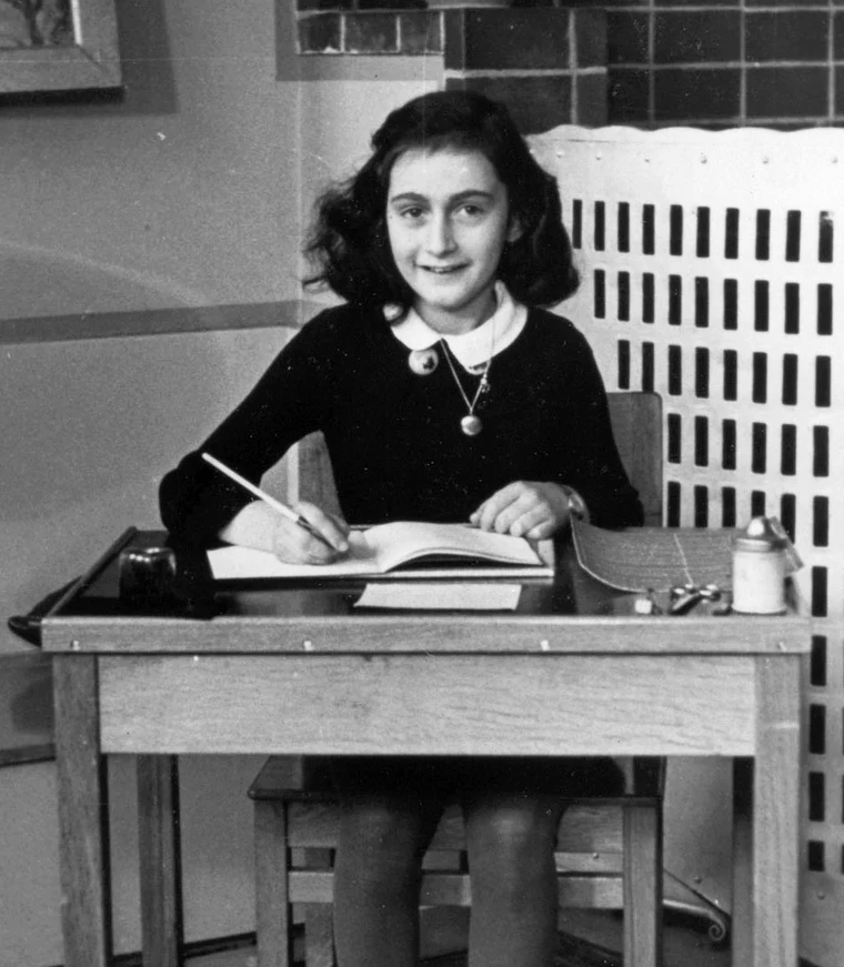 Anne Frank photographed in 1940 at the 6th Montessori school in Amsterdam