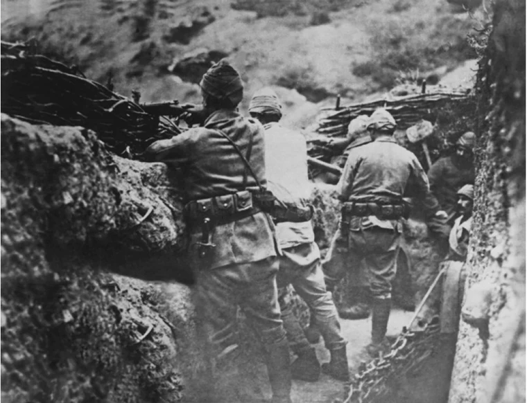 Ottoman soldiers at Gallipoli in 1915 during World War 1, one of the final major campaigns of the Ottoman Empire