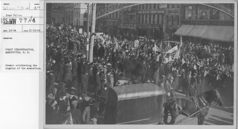 Crowds celebrating Armistice Day in Paris on 11 November 1918, marking the end of World War 1