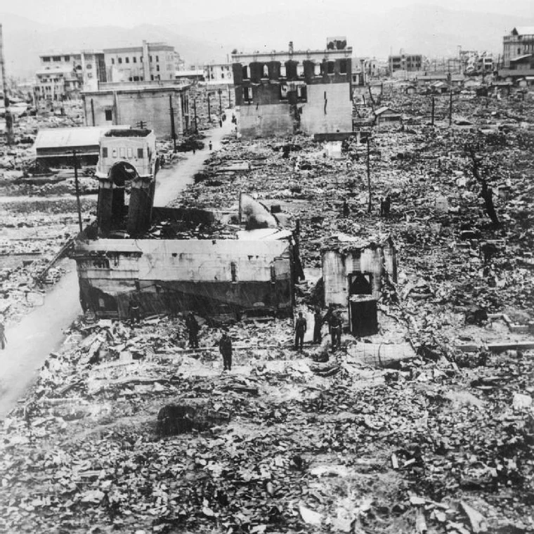 Ruins of Hiroshima after the atomic bomb was dropped in August 1945, showing the scale of destruction across the city
