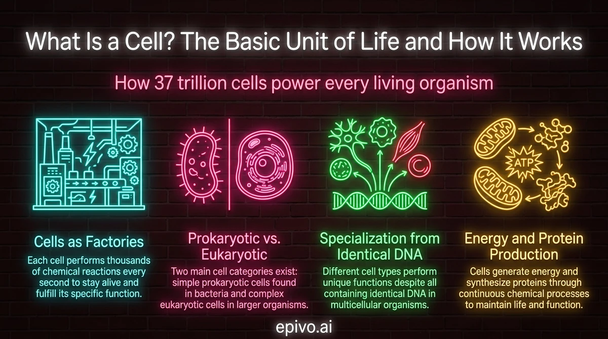 What Is a Cell? The Basic Unit of Life and How It Works - shareable infographic with key concepts