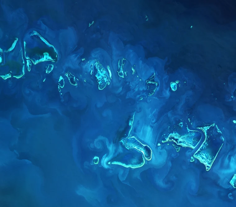 Satellite view of coral bleaching event in the Great Barrier Reef
