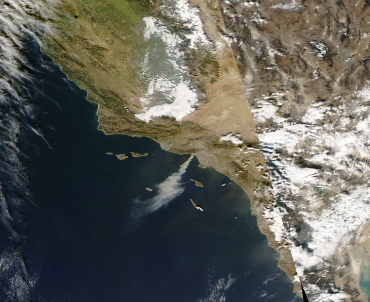 NASA MODIS satellite image of California wildfires burning in January 2025