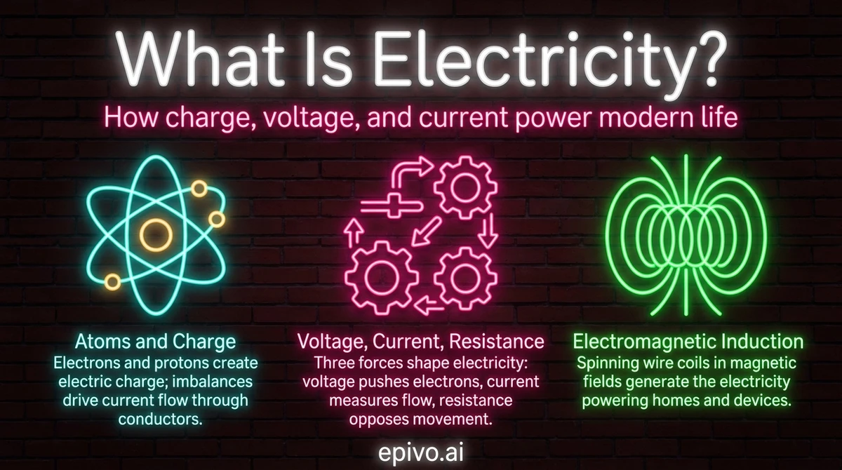 What Is Electricity? - shareable infographic with key concepts