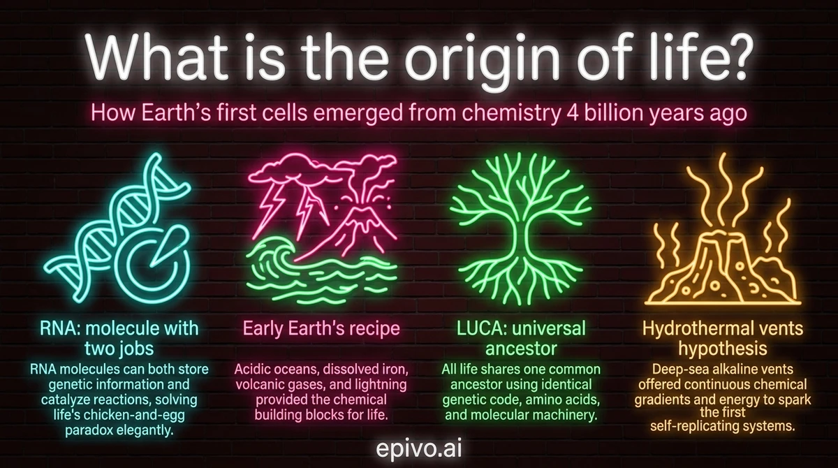 What is the origin of life? - shareable infographic with key concepts
