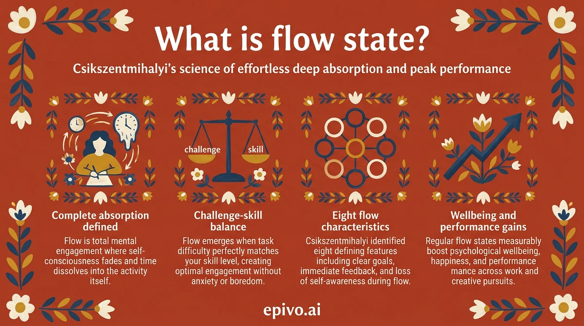 What is flow state? - shareable infographic with key concepts