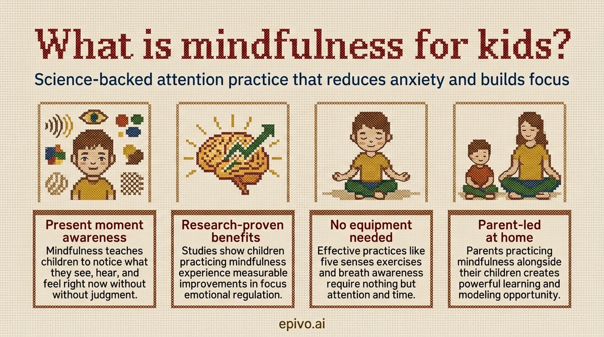 What is mindfulness for kids? - shareable infographic with key concepts