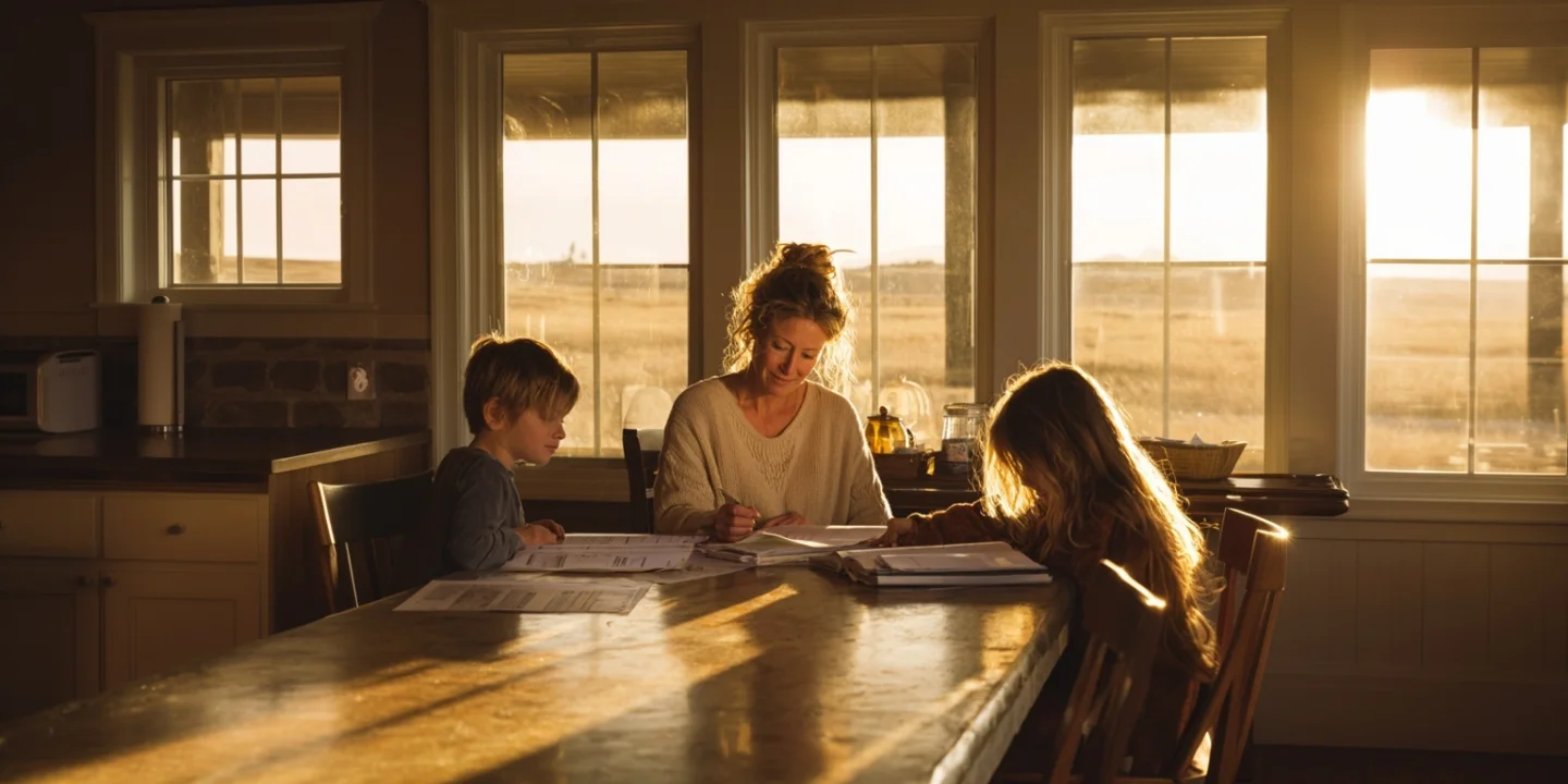 Texas homeschooling family studying at home together