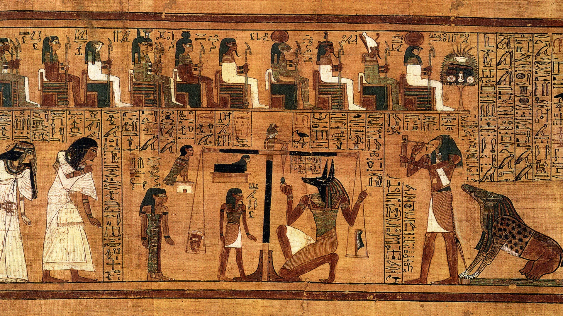The weighing of the heart against Maat's feather, from the Papyrus of Ani